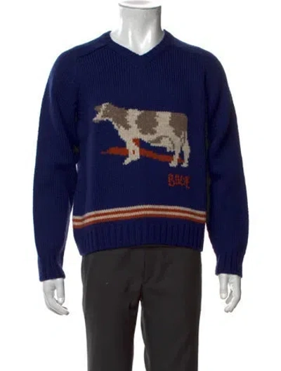 Pre-owned Bode Wool Graphic Print Pullover W/ Tags In Blue