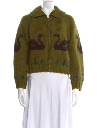 Pre-owned Bode Wool Graphic Print Sweater In Green