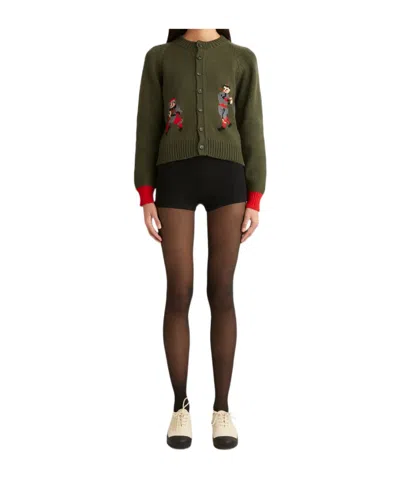 Bode Wool Long-sleeved Knit Cardigan In Green