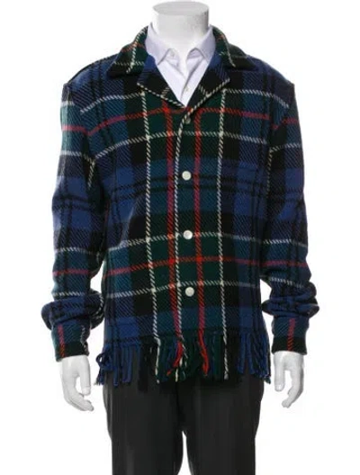 Pre-owned Bode Wool Plaid Print Peacoat In Multi