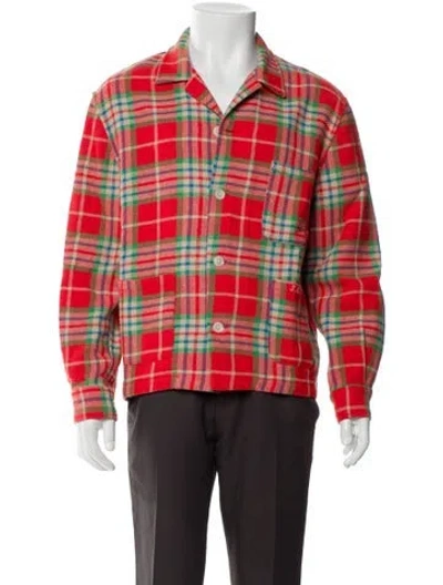 Pre-owned Bode Wool Plaid Print Shirt W/ Tags In Red