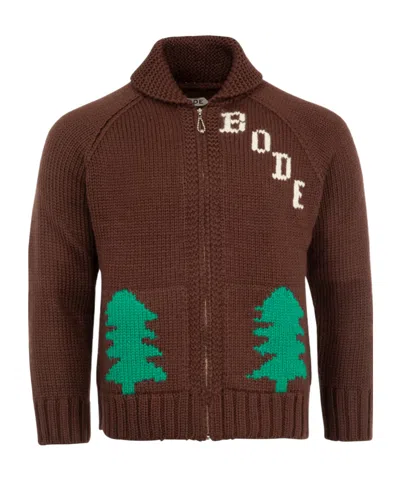 Bode Wool Zipper Cardigan In Brown