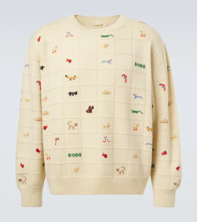 Bode Zoologist Embroidered Wool And Alpaca Sweater In Sand