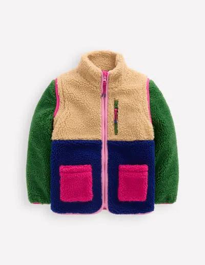 Boden Kids' 2-in-1-teddyfell-jacke-blockfarben, Bunt In Brown