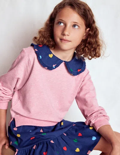 Boden Kids' 2 In 1 Sweatshirt Dress Starboard Blue Multi Hearts Girls  In Pink