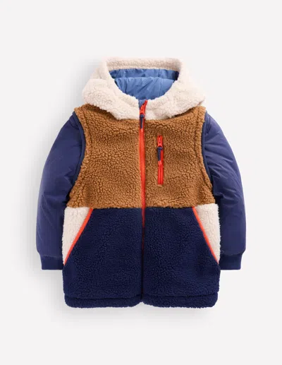 Boden Kids' 2-in-1-jacke Aus Teddyfell-mix Mit Einsätzen In Blau | Grösse 98 In Blue