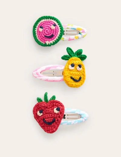 Boden Kids' 3 Pack Hair Clips Multi Stripe Crochet Fruit Girls