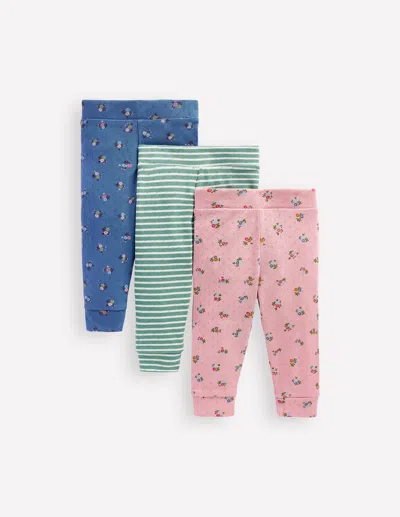 Boden Babies' Pointelle-leggings Im 3er-pack-rosa/blau Kleines Blumenmuster In Multi
