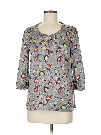 Pre-owned Boden 3/4 Sleeve Silk Top Purple Hearts Pattern Keyhole Neckline Tops