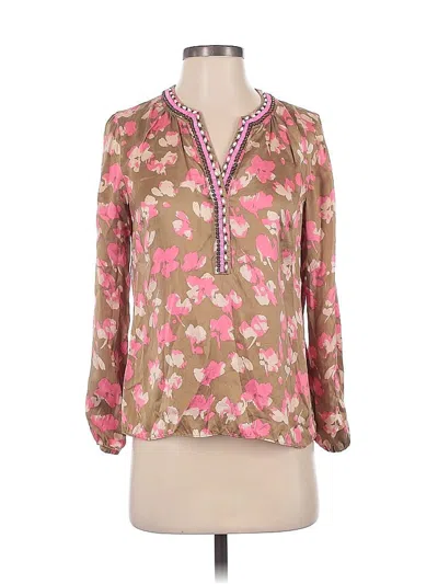 Pre-owned Boden 3/4 Sleeve Silk Top Tan Open Neckline Tops In Brown