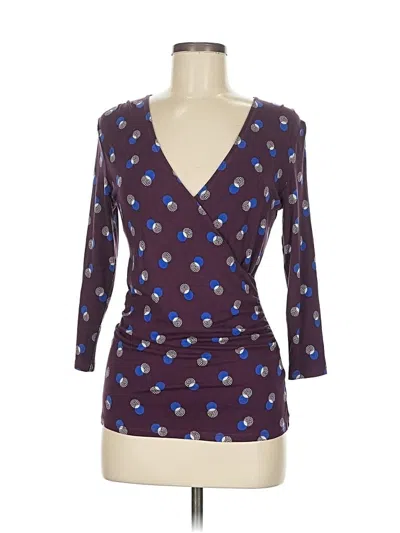 Pre-owned Boden 3/4 Sleeve Top Blue Polka Dots Pattern V Neck Tops