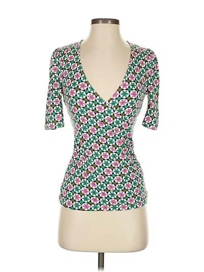 Pre-owned Boden 3/4 Sleeve Top Green Plunge Neckline Tops