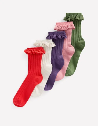 Boden Kids' 5 Pack Frilly Socks Autumn Multi Girls