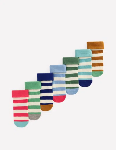 Boden 7 Pack Baby Socks Stripes  In Blue