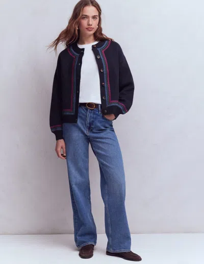 Boden Abi Jacquard Cardigan Navy, Tiger  In Blue