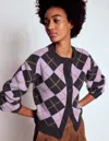 Boden Abi Jacquard-strickjacke-flieder, Anthrazit Meliert, Argyle In Multi