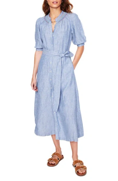 Boden Ada Linen Shirtdress In Grey Blue Chambray
