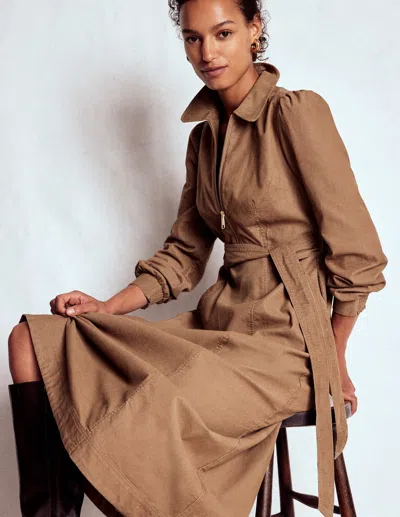 Boden Adelaide Cord-midikleid Mit Reissverschluss-milchkaffee In Brown