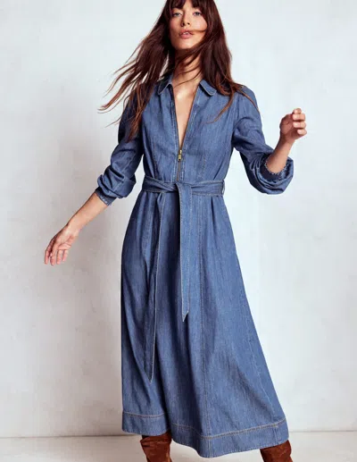 Boden Adelaide Denim-midikleid Mit Reissverschluss-mittlere Mischung Denim In Blue