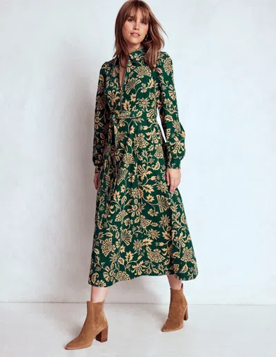Boden Adelaide Zip Cord Midi Dress Emerald Night, Elaborate Vine  In Multi