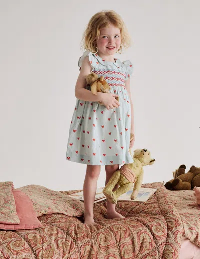 Boden Kids' Adeline Gesmoktes Kleid-gletscherblau Winzige Schleifen In Blue