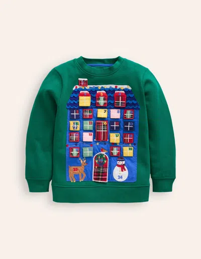Boden Kids' Advent Calendar Sweatshirtjewel Green Advent Boys