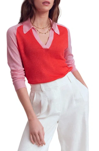 Boden Agnes Colorblock Johnny Collar Sweater In Red