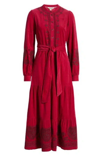 Boden Alba Embroidered Long Sleeve Maxi Dress In Cherry Jam Embroidered