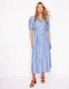 Boden Alexa Belted Midi Linen Shirtdress In Grey Blue Chambray