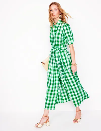 Boden Alexa Linen Maxi Shirt Dressrich Emerald Gingham Women  In Rich Emerald Gingham