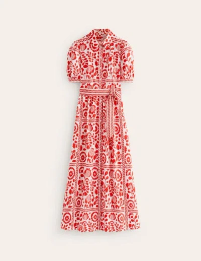 open lace back dress Puff Sleeve Ponte Shirt Dress-Red Pear, Painted Dot