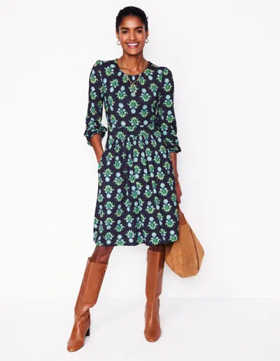 Boden Alexandra Blouson Jersey Dressfrench Navy, Pansy Stamp Women  In French Navy/ Pansy Stamp