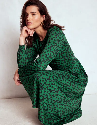 Boden Alexandra Jersey Midi Dress French Navy, Heart Cascade  In Green