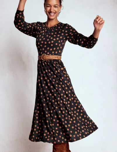 Boden Alexandra Jersey-midikleid-schwarz, Tupfen In Schildpattoptik In Black
