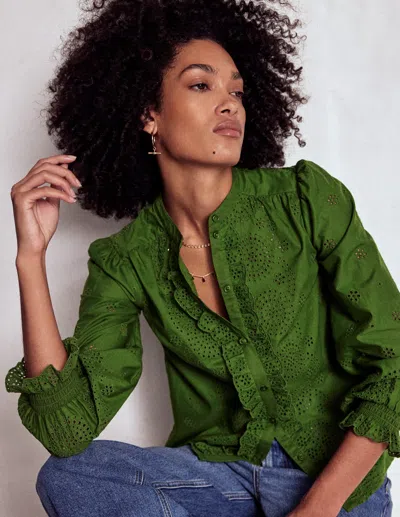 Boden Alice Broderie Top Promenade Green Women