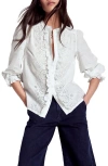 Boden Alice Embroidered Eyelet Cotton Button-up Shirt In White