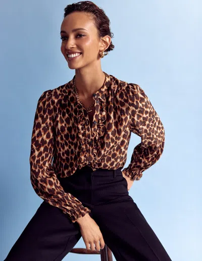 Boden Alice Frill Front Silk Top-leopard Spots Female  In Multi