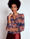 Boden Alice Paisley Ruffle Silk Button-up Shirt In Multi