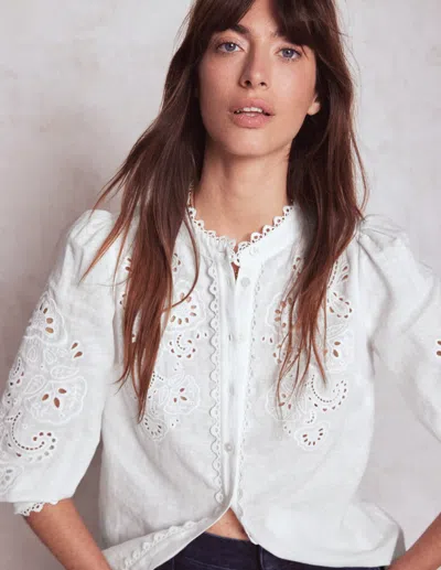 Boden Alicia Cutwork Linen Top White, Cutwork Embroidery Women