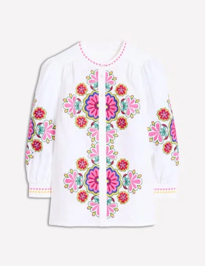 Boden Alicia Linen Top White, Floral Embroidery Women  In White/ Floral Embroidery