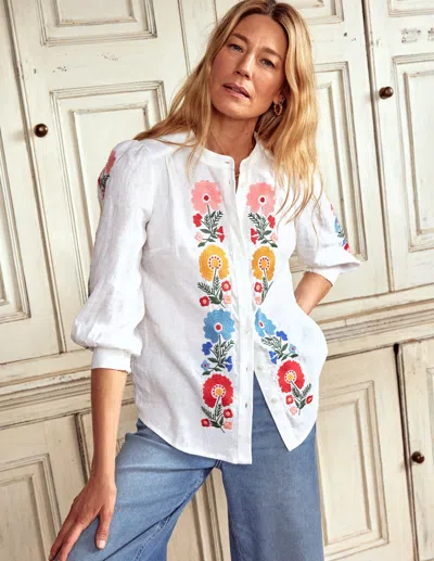 Boden Alicia Linen Topwhite, Floral Embroidery Women  In White/ Floral Embroidery