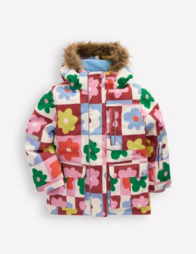 Boden Kids' All Weather Waterproof Coat Multi Flower Check