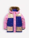 Boden All Weather Waterproof Coat Pink Metallic Colourblock  In Multi