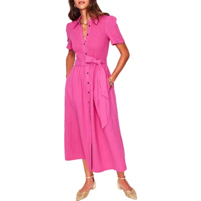 Boden Amber Belted Cotton Midi Dress In Pink