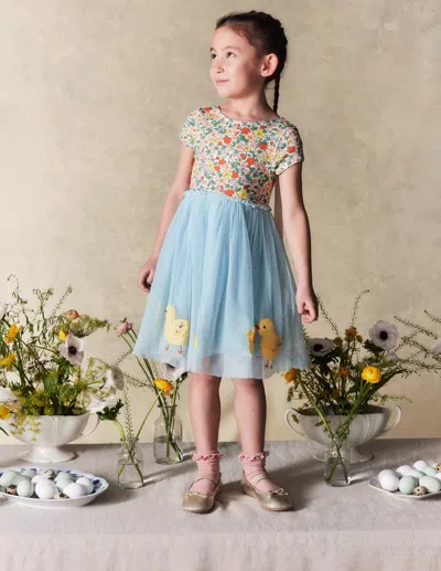 Boden Kids' Ami Applique Tulle Dress-pale Blue Chicks Female