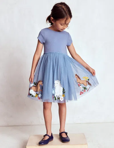 Boden Kids' Ami Applique Tulle Dress Pale Blue Chicks Girls