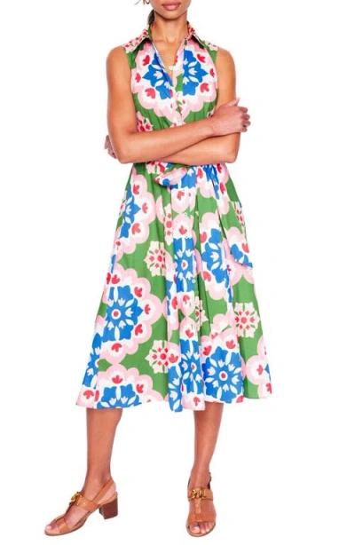 Boden Amy Geometric Floral Sleeveless Midi Shirtdress