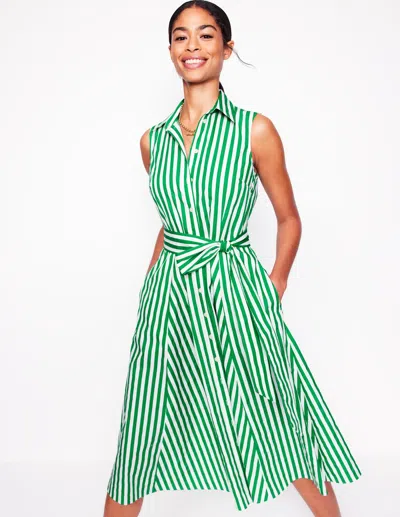 Boden Amy Sleeveless Shirt Dress-rich Emerald Stripe Female