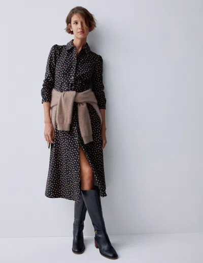 Boden Anita Long Sleeve Shirt Dress Black, Painted Dot