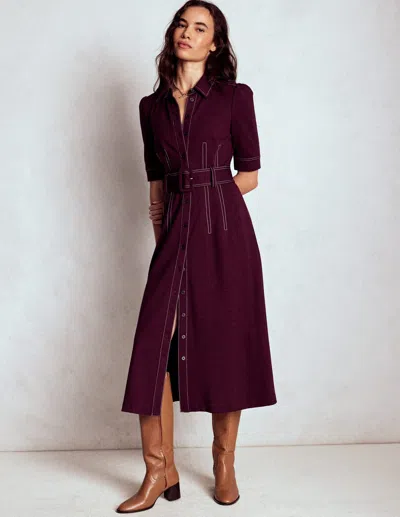 Boden Anita Ponte Shirt Dress Dark Cherry  In Burgundy